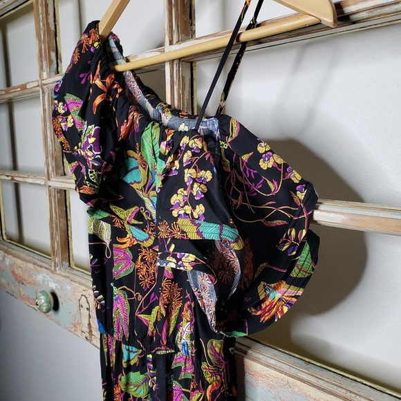H & M Rainforest Floral Ruffle One Shoulder Viscose Dress size 6 - Picture 7 of 16